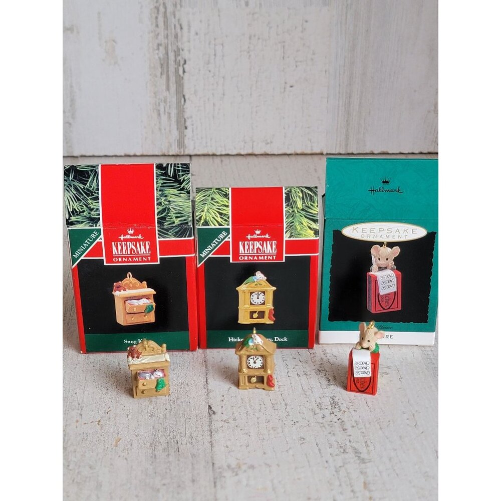Hallmark miniature clock mouse kitty variety xmas‎ ornament set mice